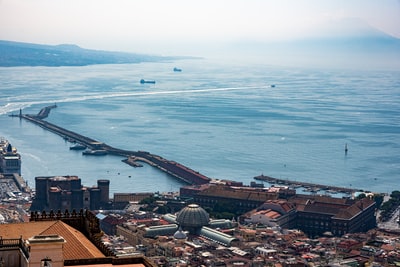 An aerial view sea city building during the day
